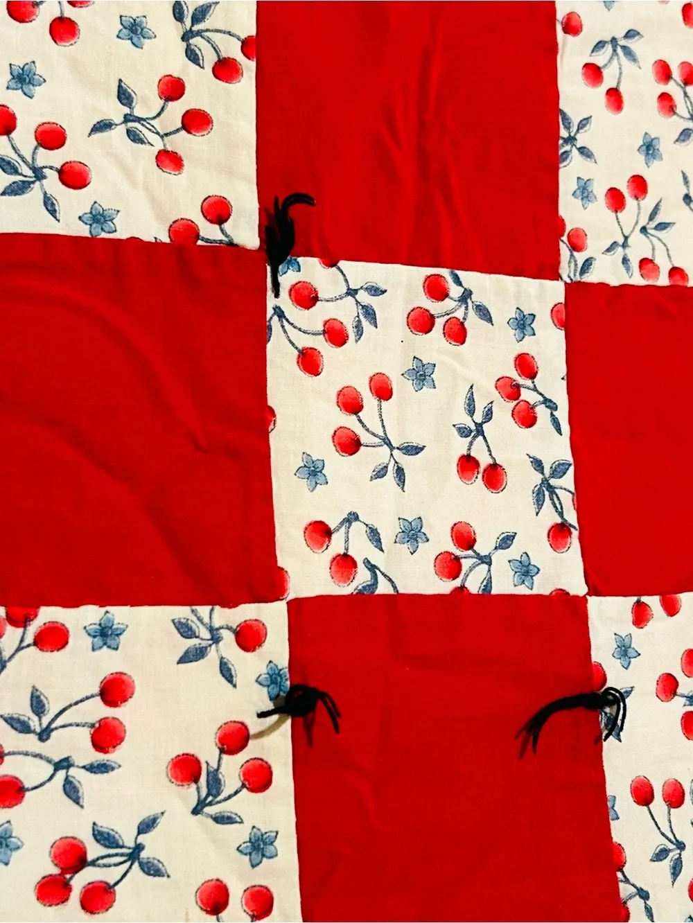 Whimsical Antique handmade cotton patchwork quilt rustic country folk art